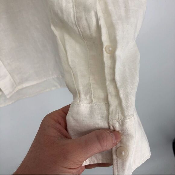 Michael Kors Shirt Mens Medium Classic Fit Linen White Long Sleeve Roll Tab - Picture 5 of 12